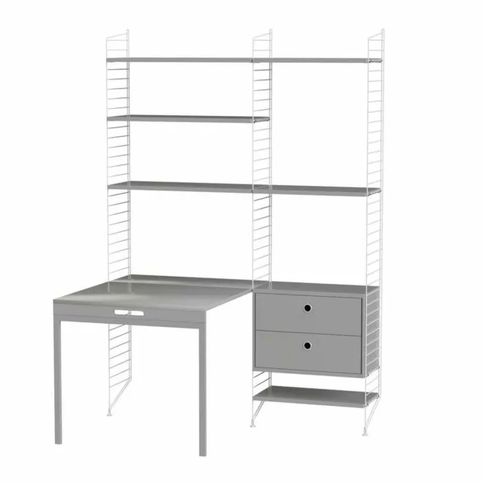 String bureautafel met planken combinatie 6-Wit-Grijs Superprijs