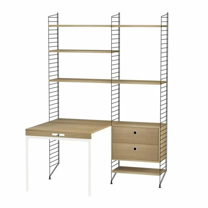 String bureautafel met planken combinatie 6-Zwart-Eiken Meest Verkocht