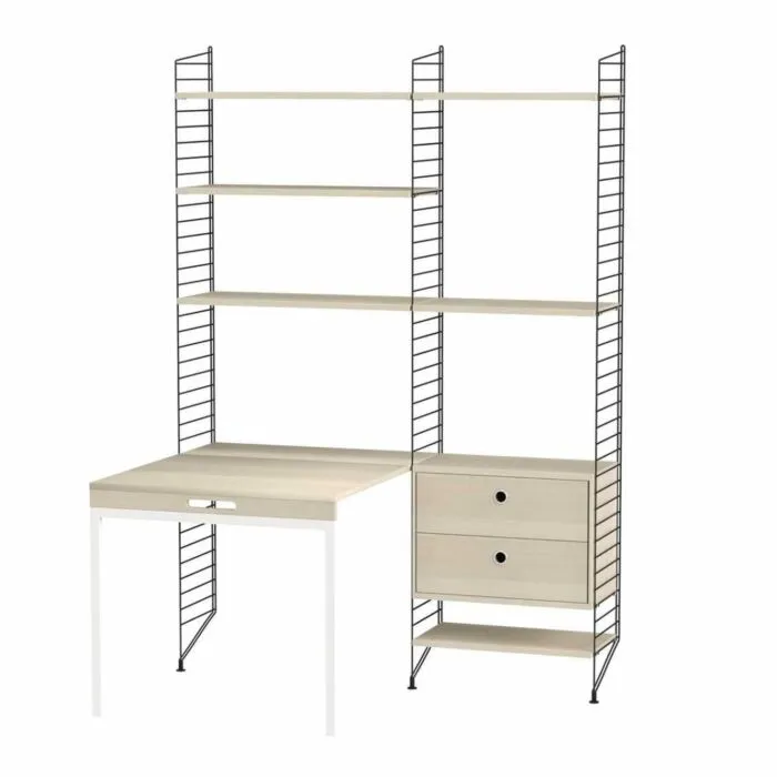 String bureautafel met planken combinatie 6-Zwart-Essen Speciale Aanbieding