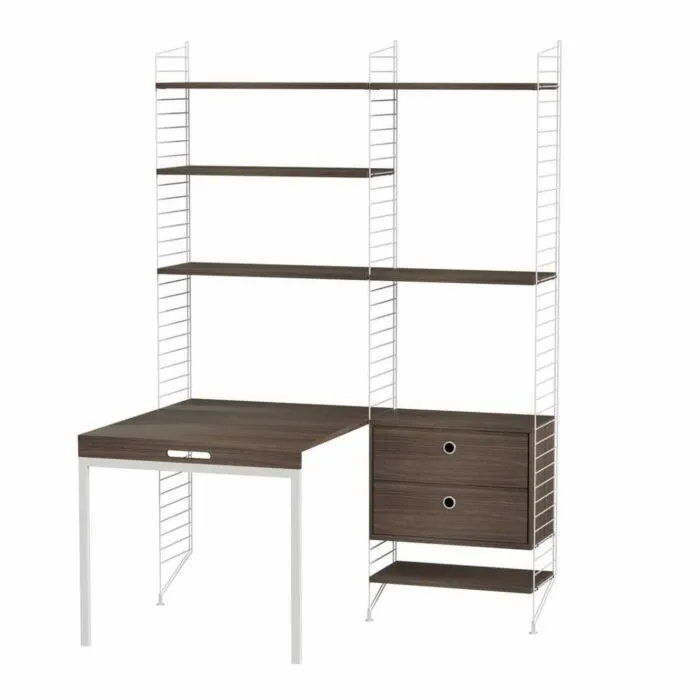 String bureautafel met planken combinatie 6-Wit-Walnoot Fabrieksprijs