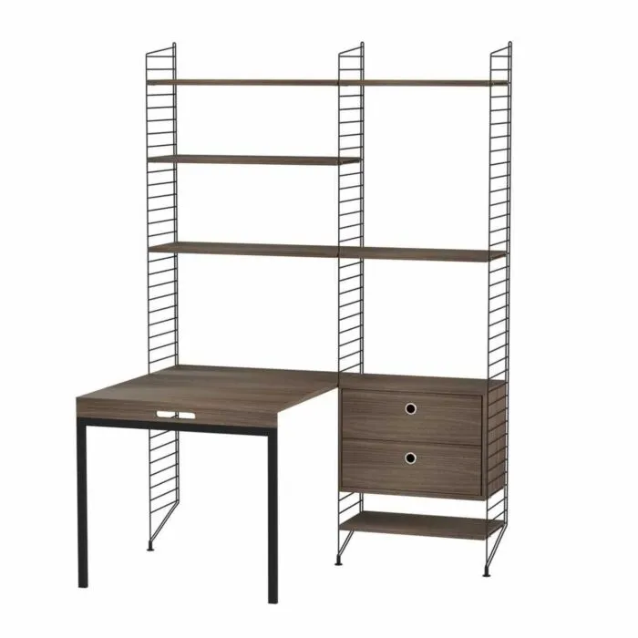 String bureautafel met planken combinatie 6-Zwart-Walnoot Beperkte Voorraad