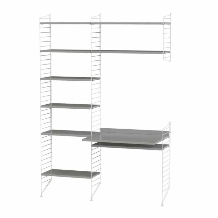 String bureautafel met planken combinatie 7-Wit-Grijs Direct Beschikbaar