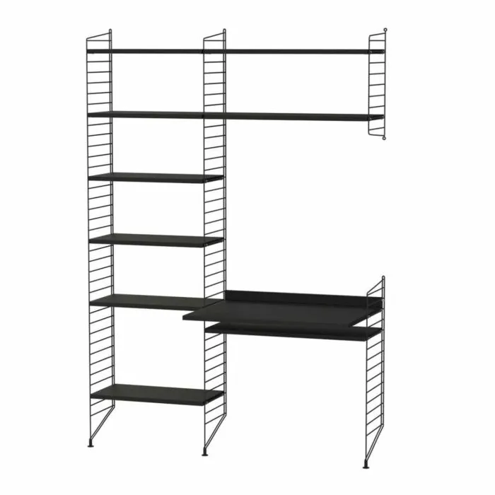 String bureautafel met planken combinatie 7-Zwart-Zwart essen Beperkt Aanbod