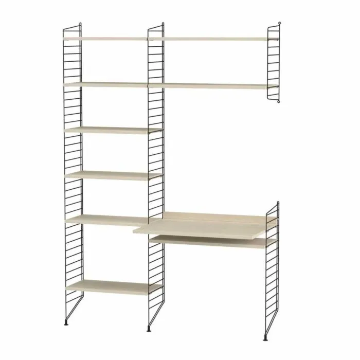 Laatste Versie String bureautafel met planken combinatie 7-Zwart-Essen