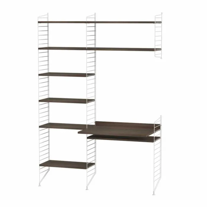 Direct Beschikbaar String bureautafel met planken combinatie 7-Wit-Walnoot