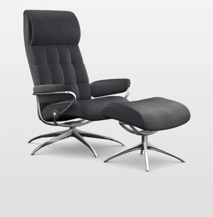 Betaalbaar Stressless London High Back relaxfauteuil met hocker-Paloma Black-Chroom