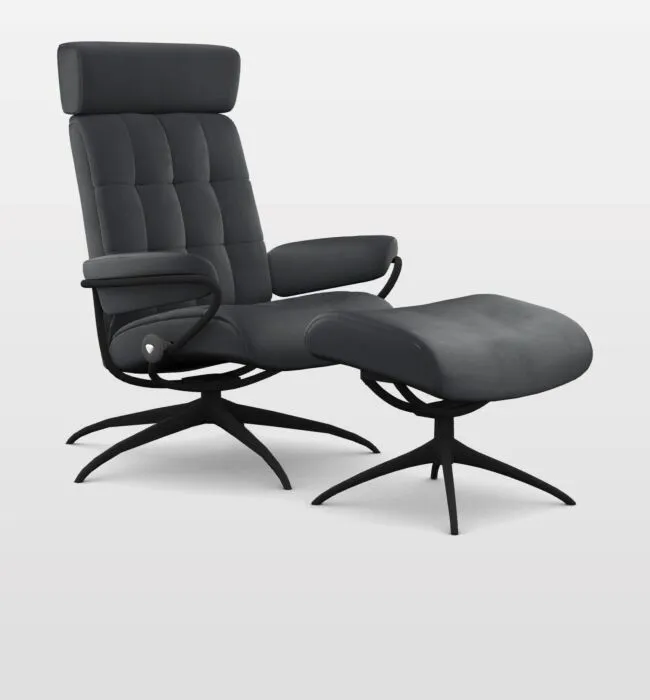 Stressless London met hoofdsteunen relaxfauteuil met hocker-Paloma Black-Zwart Bestel Nu