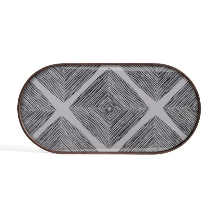 Ethnicraft Slate Linear Squares glass ovaal dienblad Op = Op