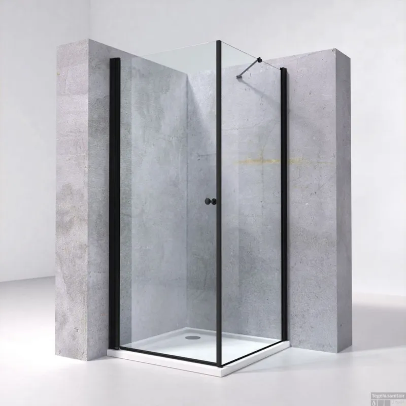Douchecabine Vierkant BWS Swing 90x90x195 cm Mat Zwart Gereduceerde Prijs