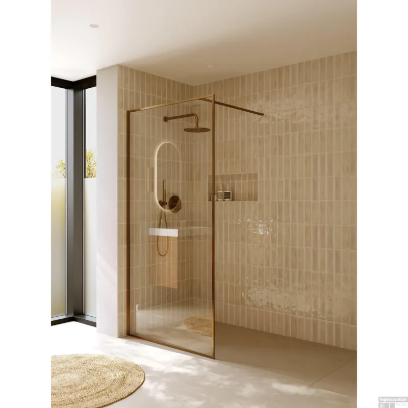 Exclusieve Aanbieding Inloopdouche Riho Define 400 Mat Koper 90x200 cm Incl. Stabilisatiestang