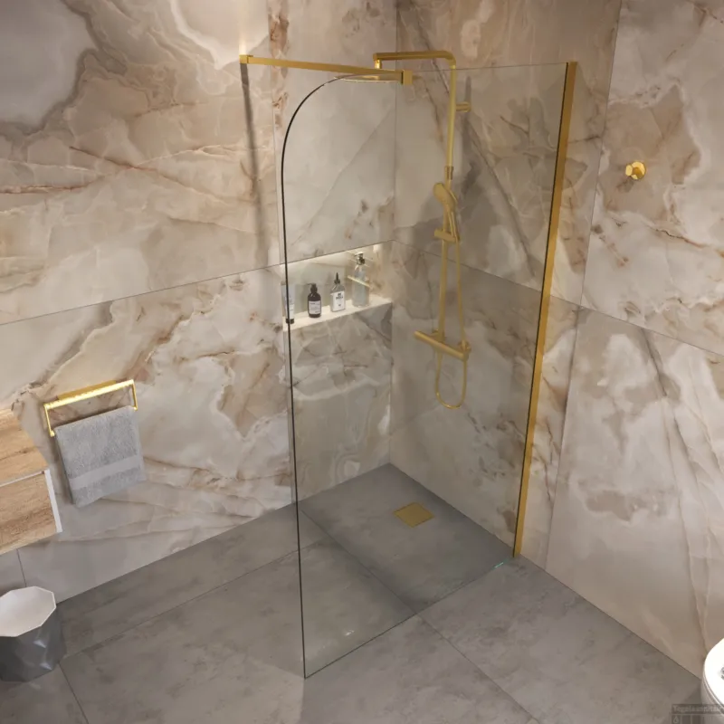 Lage Kosten Sanivo Inloopdouche Ronde Hoek Glas 8mm Nano Coating Geborsteld Goud Profiel met Stang (Alle Maten)