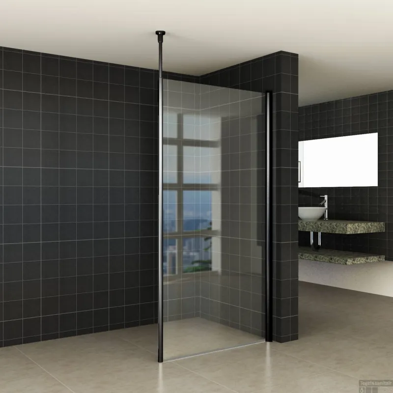 Actieprijs BWS Safetyglass Inloopdouche Verticale Stang 120x200 10mm Nano Coating Mat Zwart