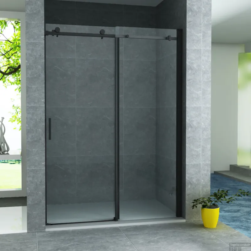 Schuifdeur BWS Hayes 140x200 cm Helder Glas Mat Zwart Profiel Korting