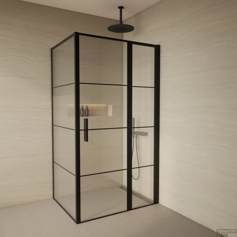Douchecabine BWS Creton 90x120x200cm Draaideur incl Zijwand 8 mm Glas Mat Zwart Raster Betaalbaar