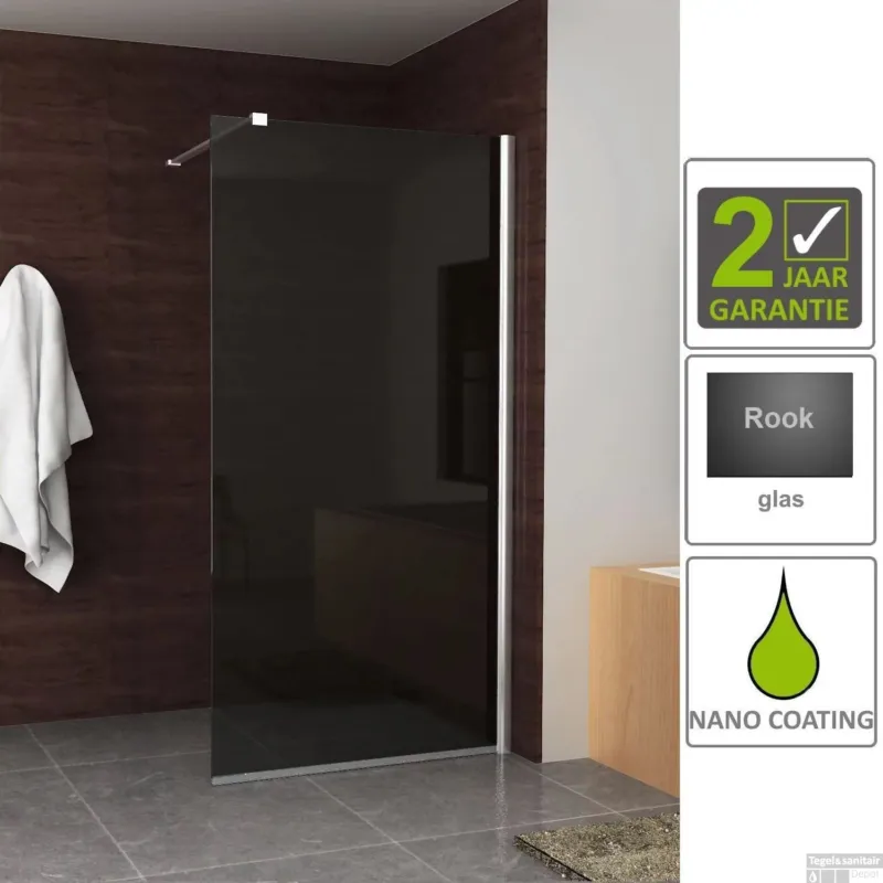 Koop Vandaag BWS Douchewand Rookglas 10mm Nano Coating Inloopdouche (Alle maten)