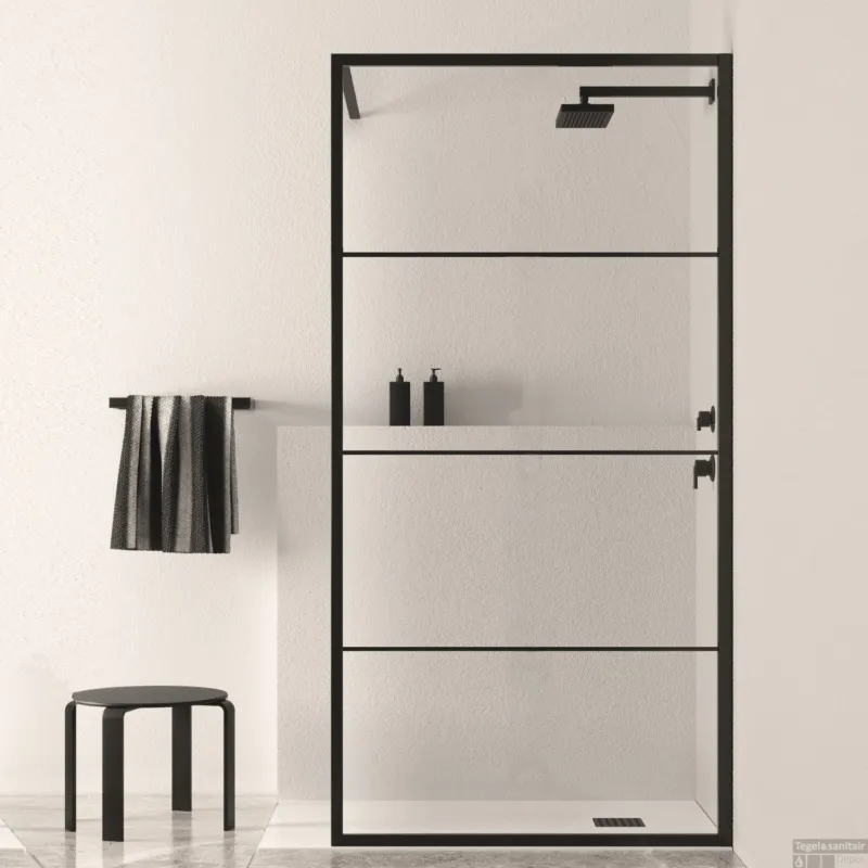 BWS Douchewand Black Line Nano Glas Mat Zwart Raster Inloopdouche (Alle maten) Koop Vandaag