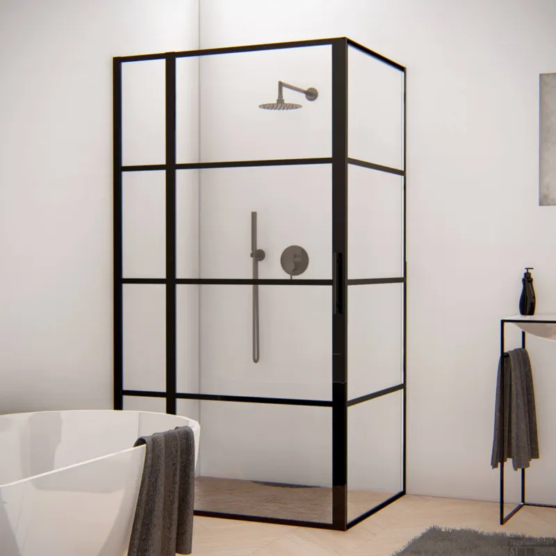 Op = Op BWS Douchecabine Frame 120x90cm 8mm Nano Glas Mat Zwart Raster Inloopdouche
