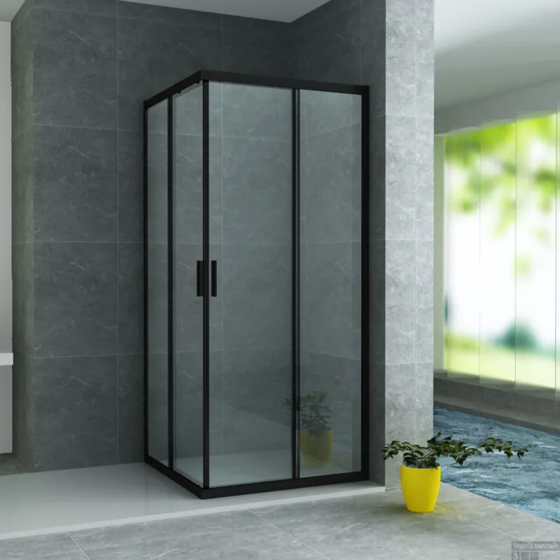 Koop Online BWS Douchecabine Hayes Vierkant 80x80x195cm Mat Zwart Aluminium Profiel