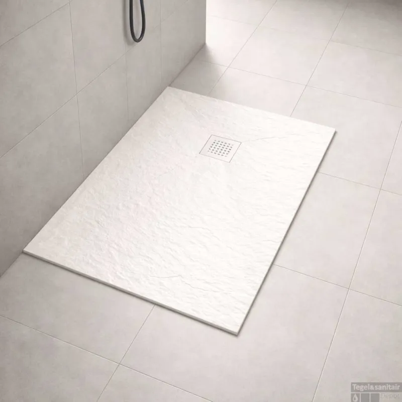 Aanbieding Douchebak BWS Stonelle Antislip Composiet 90x140x3 cm Inkortbaar Mat Wit