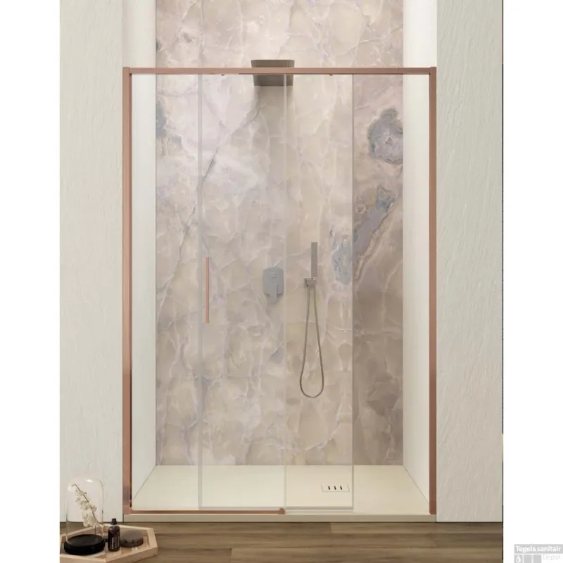 Schuifdeur Lacus Torcello Tweedelig Helder Glas 110x200 cm Aluminium Profiel Rose Goud Rechtstreeks Van De Fabrikant