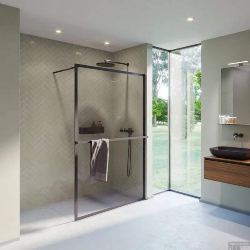 Inloopdouche Riho Lucid GD400 Omkeerbaar Verstelbaar Aluminium 200x90 cm Mat Zwart Koopje
