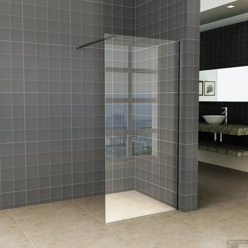 Laatste Versie BWS Inloopdouche Pro Line Helderglas 100x200 8mm Nano Coating Mat Zwart Profiel en Stang