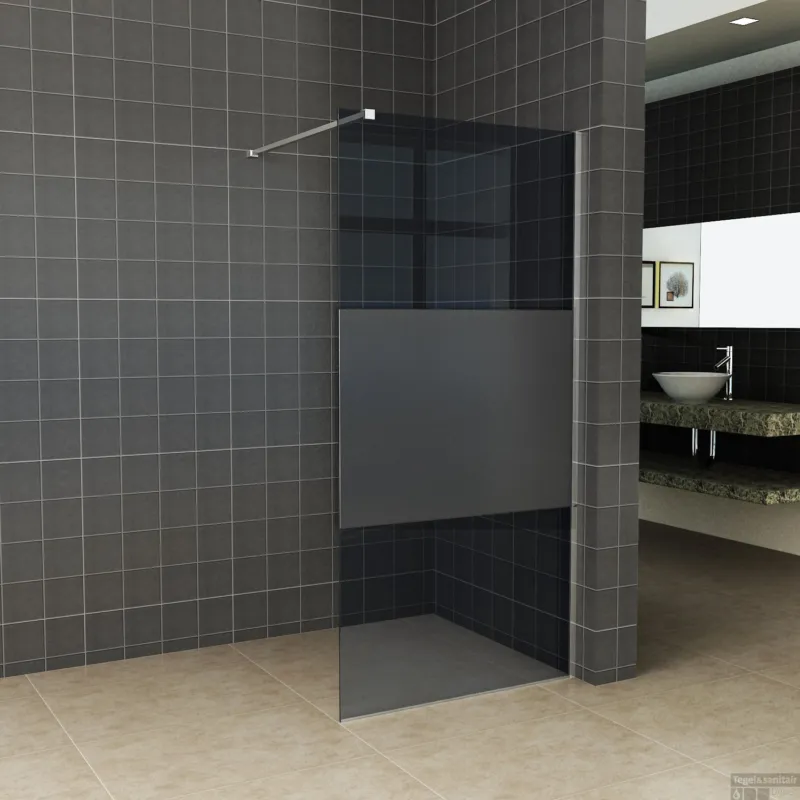 Bestseller Inloopdouche Wiesbaden Slim Rookglas met Middenband 90x200 8mm Nano Coating