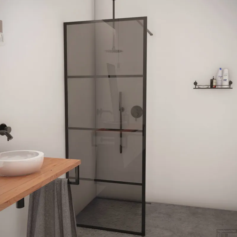 BWS Inloopdouche Smoke Frame 100x200 cm Rookglas Mat Zwart Raster Express Levering