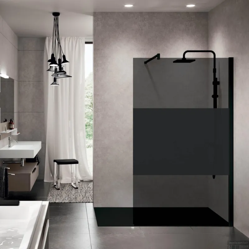 Gratis Retour Inloopdouche Novellini Kuadra met Donkere Middenband 100x200 cm Mat Zwart Profiel