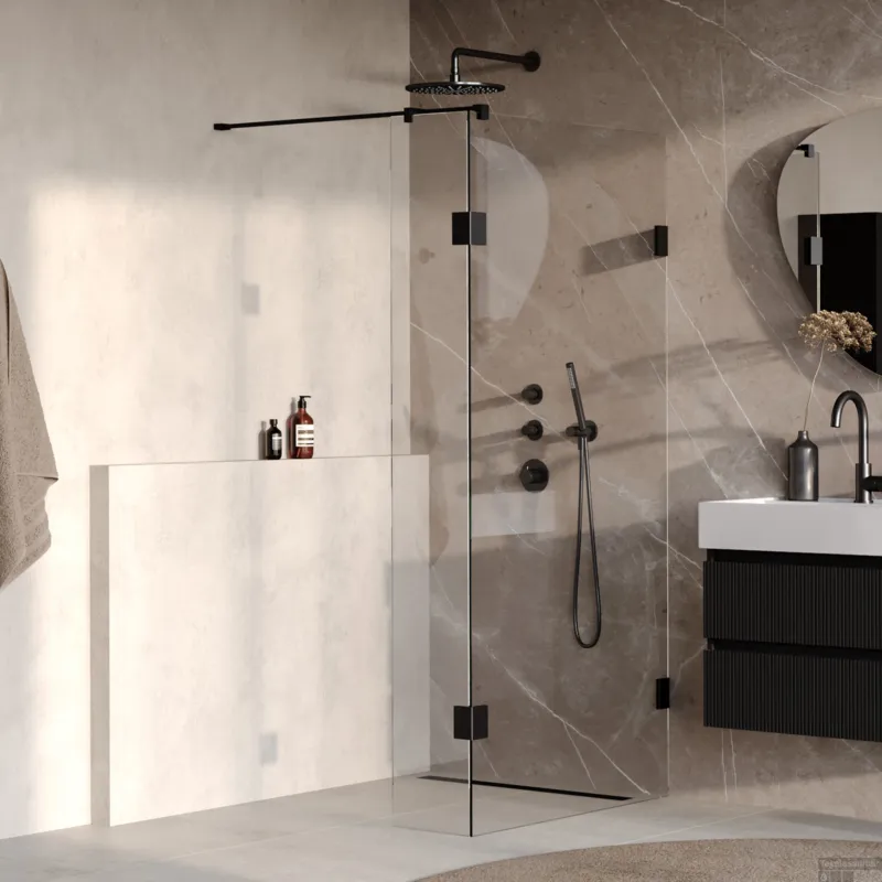Tijdelijk Beschikbaar BRAUER Void inloopdouche helder glas 100x200 met 30 zijwand incl. glascoating mat zwart