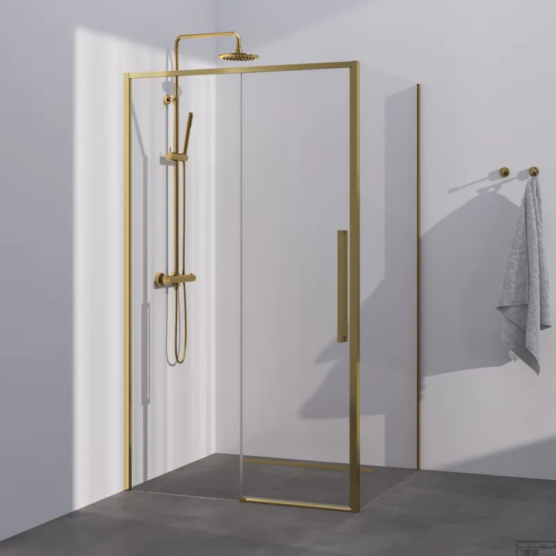 BRAUER Season douchecabine model B met schuifdeur helder glas 120x100x200 omkeerbaar incl. glascoating Season-Goud Laatste Versie