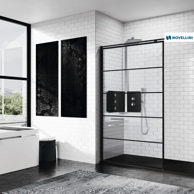 Inloopdouche Novellini Kuadra H Stripes 160x200 cm Helder Glas Mat Zwart Profiel Koopje