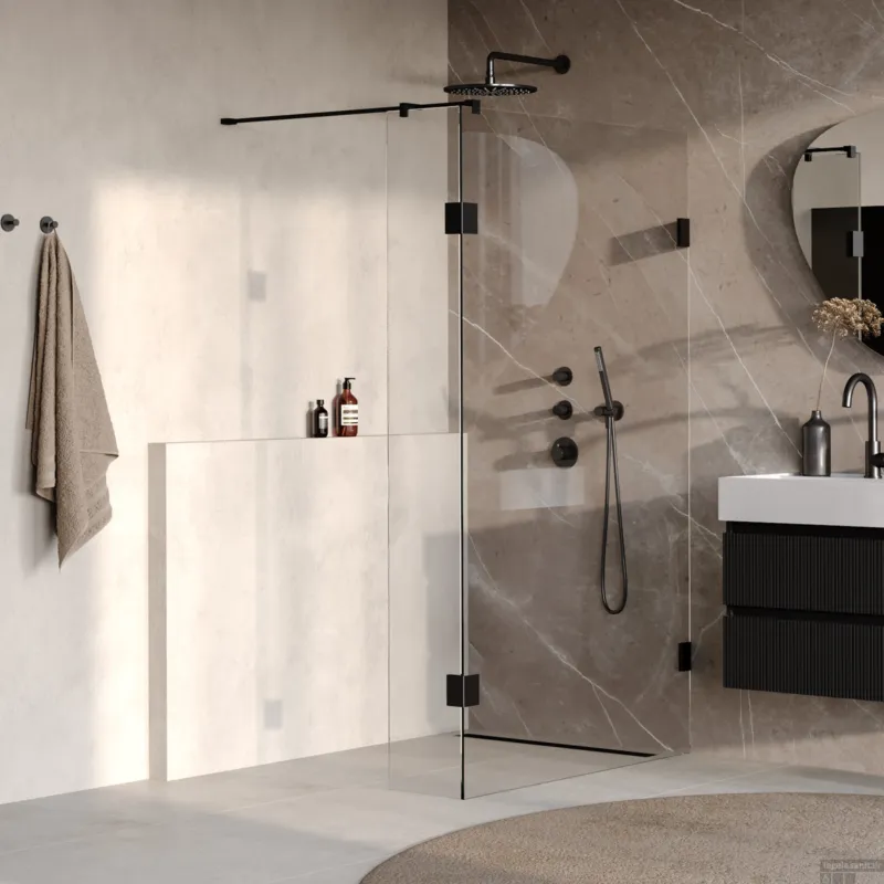 Premium BRAUER Void inloopdouche helder glas 110x200 met 30 zijwand incl. glascoating mat zwart