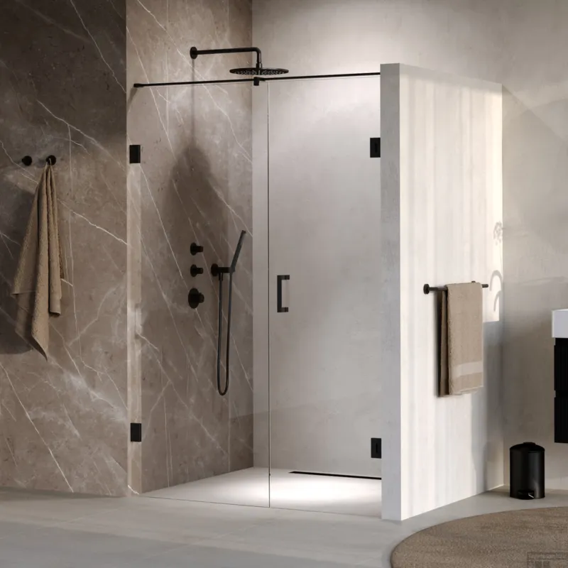 Bestseller BRAUER Void nisdeur 2-delig helder glas 140x200 omkeerbaar met draaideur 70 aan muur incl. glascoating mat zwart