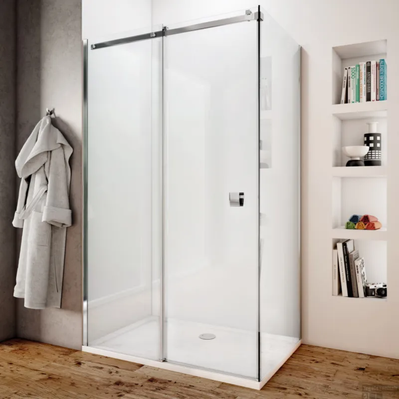 Douchecabine Lacus Pantella met Schuifdeur en Vaste Zijwand Helder Glas Anti-Kalk Chroom (alle maten) Gecertificeerd