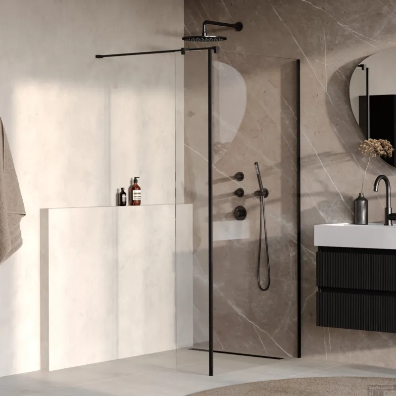 BRAUER Oblivion inloopdouche helder glas 100x200 met zijwand 30 incl. glascoating mat zwart Laatste Kans