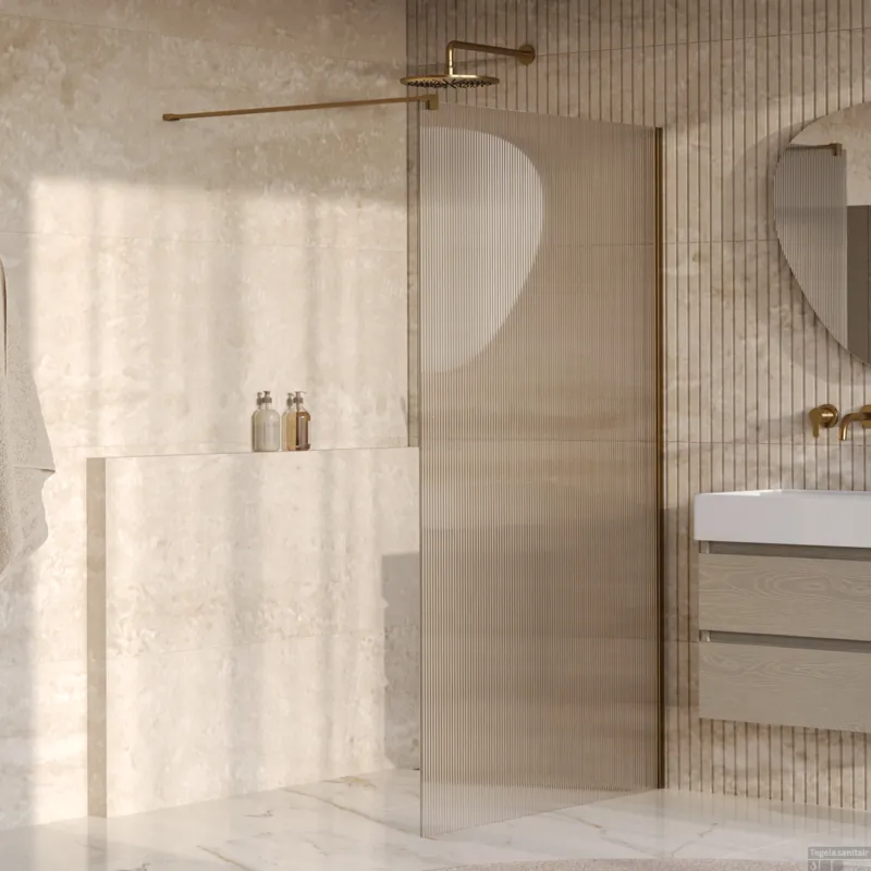 BRAUER Oblivion Flow inloopdouche helder ribbelglas 120x200 incl. glascoating Geborsteld Goud PVD Fabrieksprijs