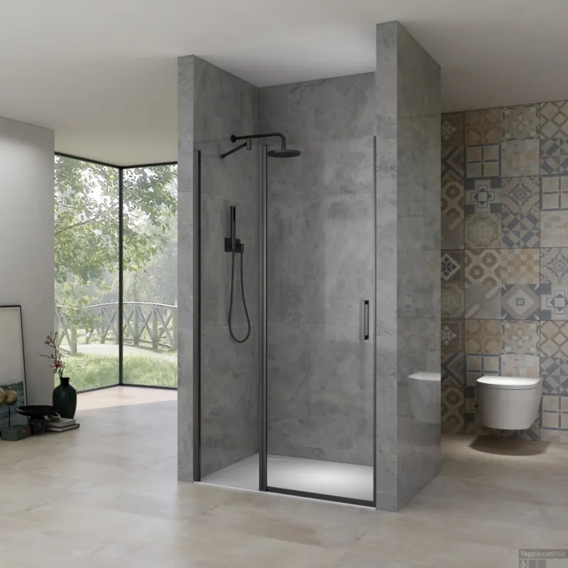 Nisdeur Van Rijn ST02 138x200 cm Draaideur 6 mm Met Vaste Wand 8mm Zwart Nu Kopen