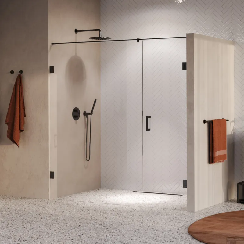 Aanbieding BRAUER Void nisdeur 2-delig helder glas 200x200 omkeerbaar met draaideur 70 aan muur incl. glascoating PVD gunmetal
