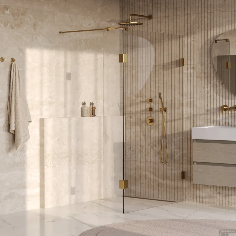 Bestseller BRAUER Void inloopdouche helder glas 110x200 met 30 zijwand incl. glascoating PVD goud geborsteld