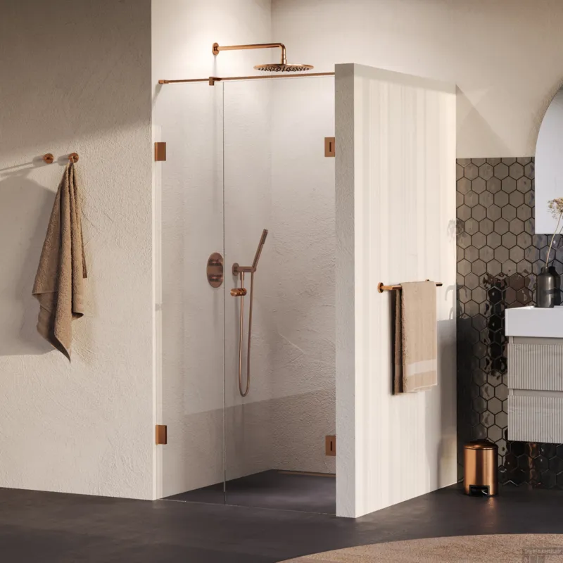 BRAUER Void Carving nisdeur 2-delig helder glas 90x200 omkeerbaar met draaideur 60 aan muur incl. glascoating PVD koper geborsteld Nu Kopen