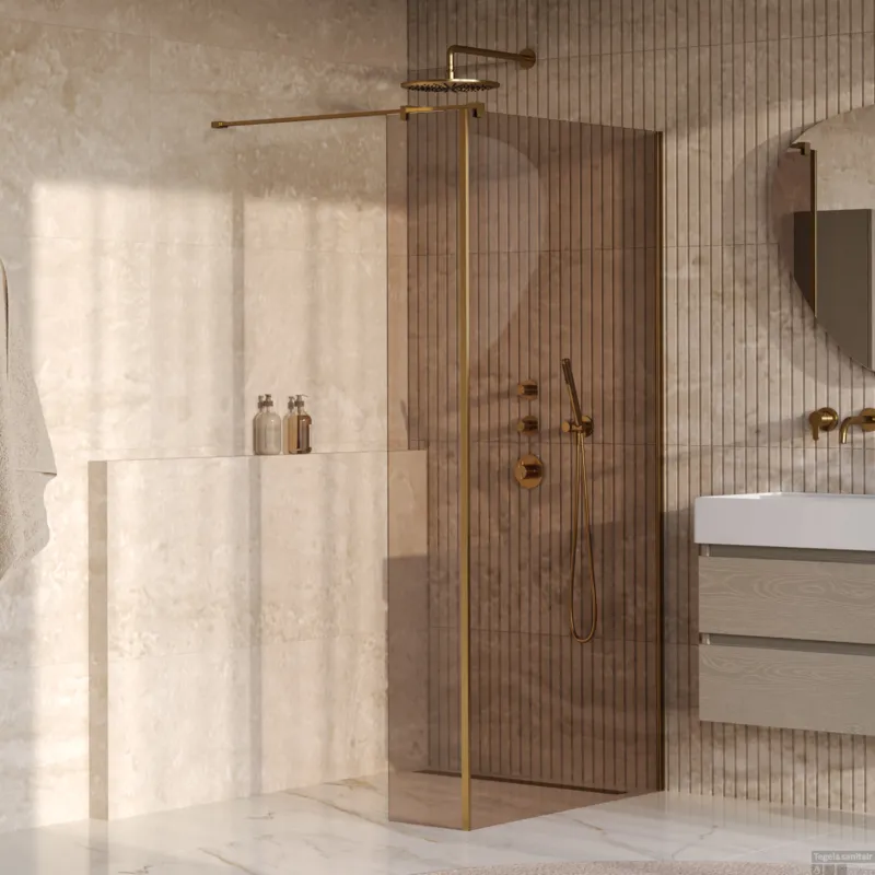 Betrouwbaar BRAUER Oblivion inloopdouche brons glas 90x200 met zijwand 30 incl. glascoating PVD goud geborsteld