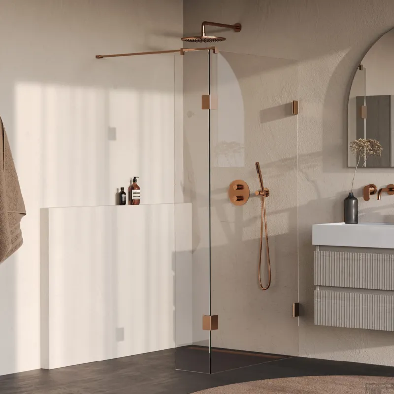 Betaalbaar BRAUER Void inloopdouche helder glas 90x200 met 30 zijwand incl. glascoating PVD koper geborsteld