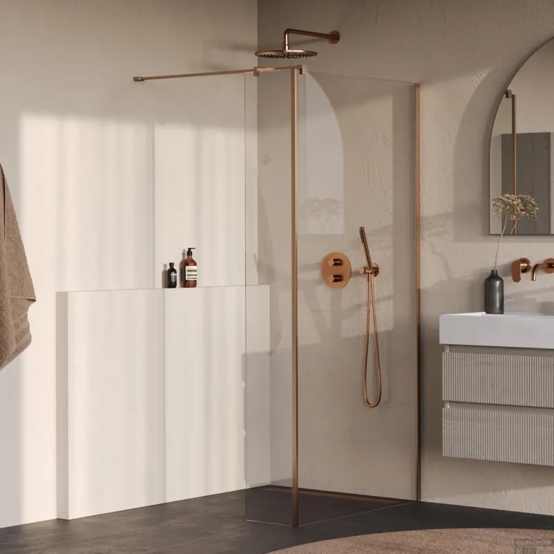 BRAUER Oblivion inloopdouche helder glas 100x200 met zijwand 30 incl. glascoating PVD koper geborsteld Favoriet