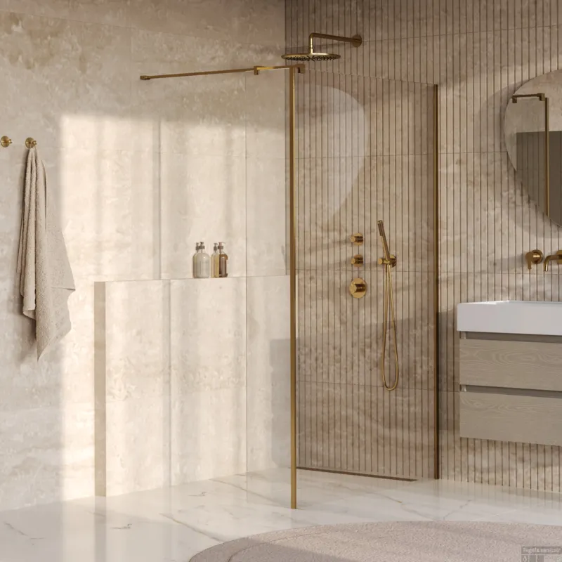 Voordeelprijs BRAUER Oblivion inloopdouche helder glas 110x200 met zijwand 40 incl. glascoating PVD goud geborsteld