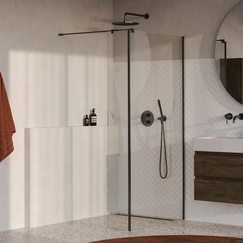 Beperkte Voorraad BRAUER Oblivion inloopdouche helder glas 90x200 met zijwand 40 incl. glascoating PVD gunmetal geborsteld