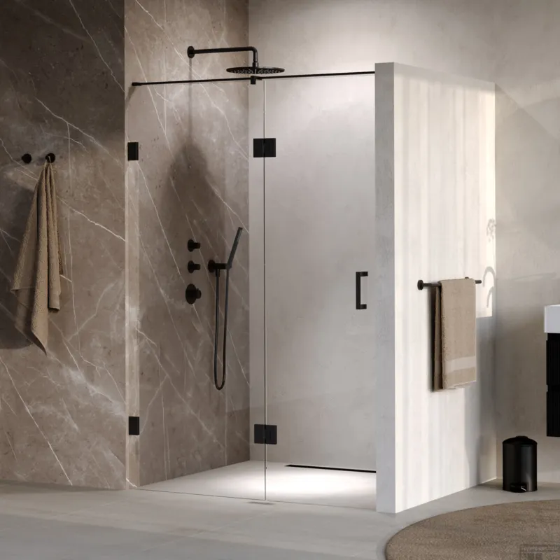 Actieprijs BRAUER Void nisdeur 2-delig helder glas 140x200 omkeerbaar met draaideur 70 aan glas incl. glascoating mat zwart