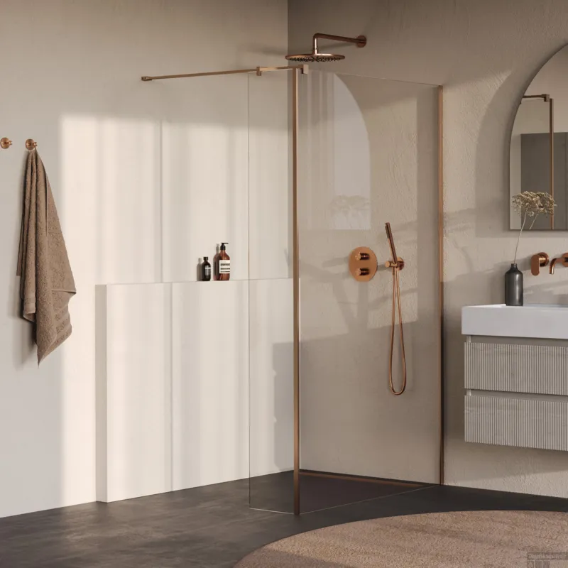 Beperkt Aanbod BRAUER Oblivion inloopdouche helder glas 110x200 met zijwand 30 incl. glascoating PVD koper geborsteld