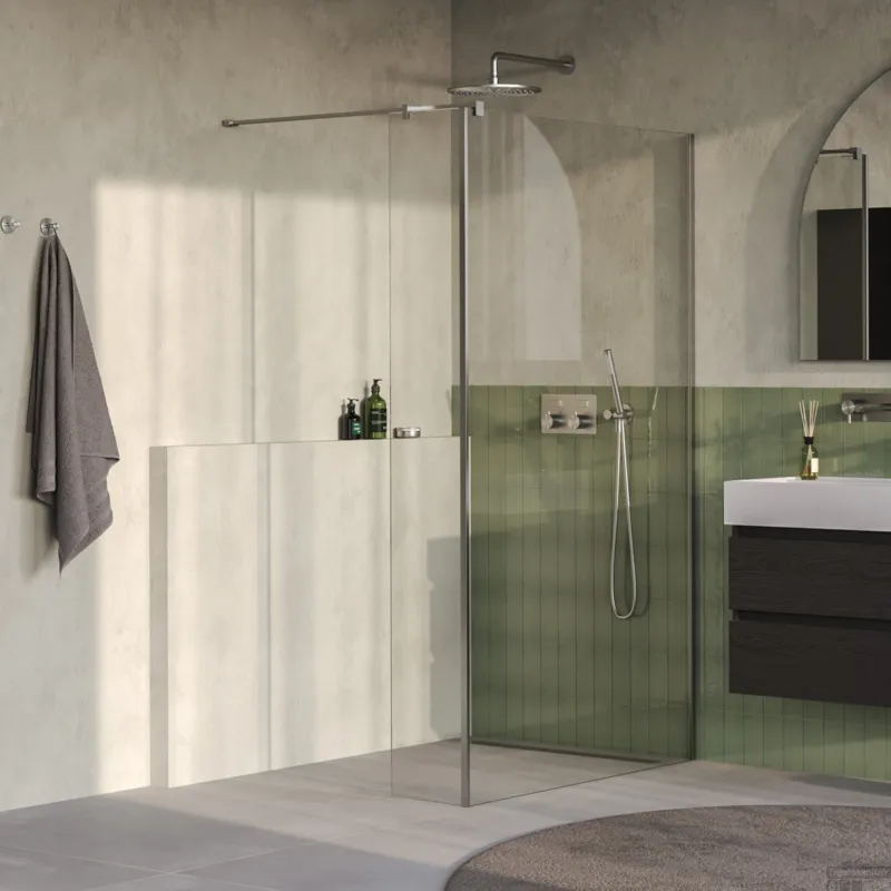 Aanbieding BRAUER Oblivion inloopdouche helder glas 110x200 met zijwand 30 incl. glascoating PVD RVS-kleurig geborsteld