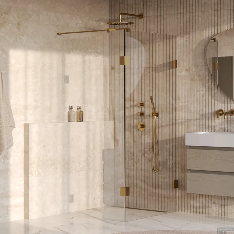 Bestel Nu BRAUER Void inloopdouche helder glas 90x200 met 40 zijwand incl. glascoating PVD goud geborsteld